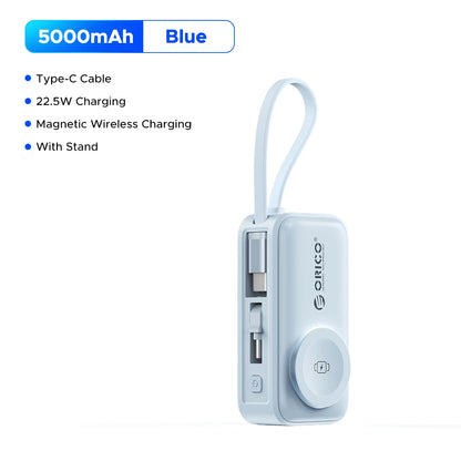 22.5W Mini Power Bank 5000Mah Built-In USB-C Cable Pocket-Sized Smaller Fast Charging Portable for Iphone 17 Samsung S25