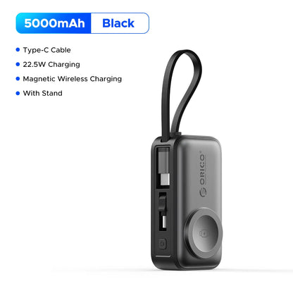 22.5W Mini Power Bank 5000Mah Built-In USB-C Cable Pocket-Sized Smaller Fast Charging Portable for Iphone 17 Samsung S25