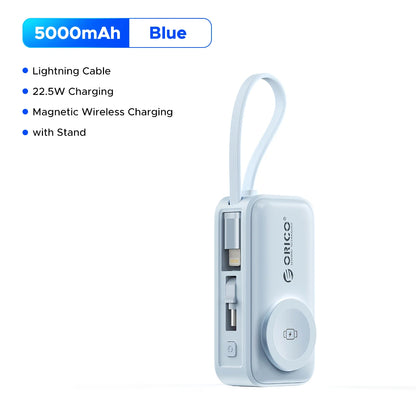 22.5W Mini Power Bank 5000Mah Built-In USB-C Cable Pocket-Sized Smaller Fast Charging Portable for Iphone 17 Samsung S25