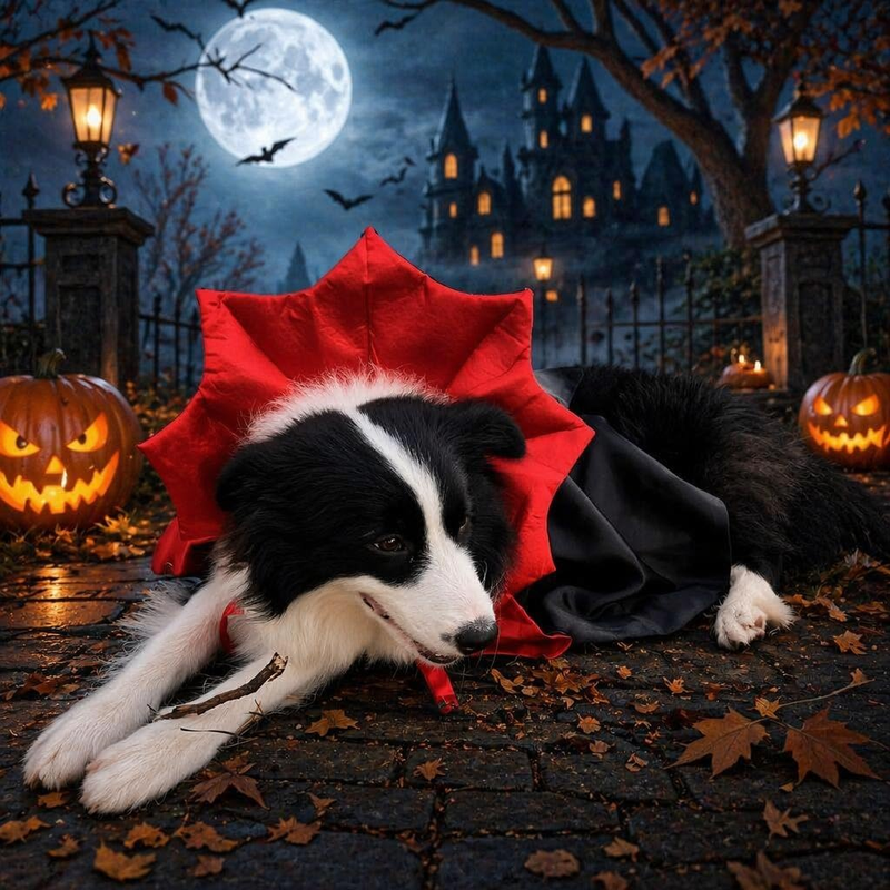 Medium Dog Halloween Costumes - Vampire Cape for American Bulldogs and Border Collies, Size M Red/Black