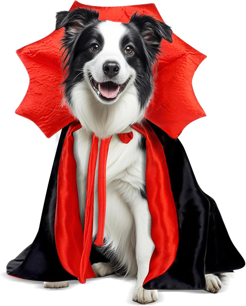 Medium Dog Halloween Costumes - Vampire Cape for American Bulldogs and Border Collies, Size M Red/Black
