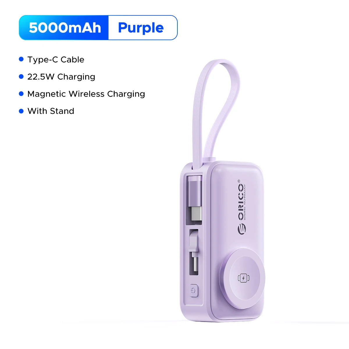 22.5W Mini Power Bank 5000Mah Built-In USB-C Cable Pocket-Sized Smaller Fast Charging Portable for Iphone 17 Samsung S25
