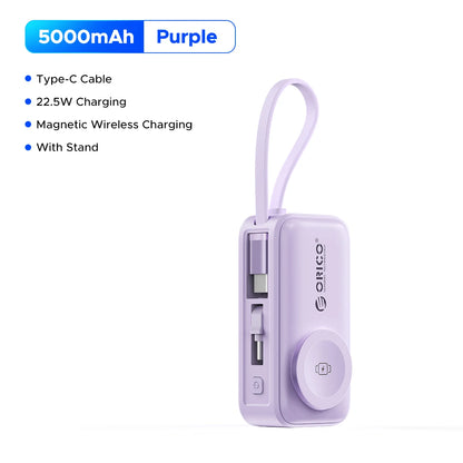 22.5W Mini Power Bank 5000Mah Built-In USB-C Cable Pocket-Sized Smaller Fast Charging Portable for Iphone 17 Samsung S25
